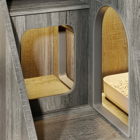 Modern Cat Litter Box Furniture with Light & Storage Drawers