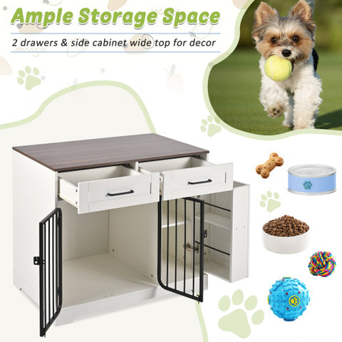 PawHaven™ Dog Crate Furniture with Drawers & Storage Cabinet