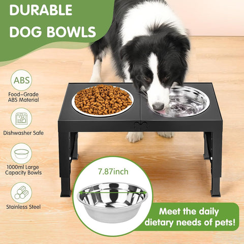 Adjustable Black Dog Bowl Stand