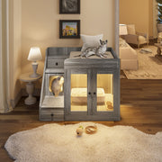 Modern Cat Litter Box Furniture with Light & Storage Drawers