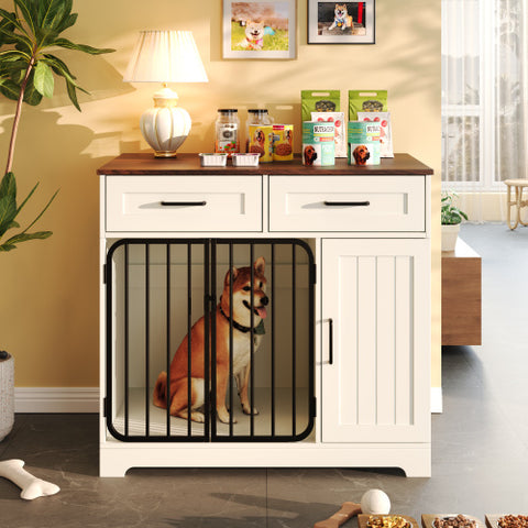 PawHaven™ Dog Crate Furniture with Drawers & Storage Cabinet
