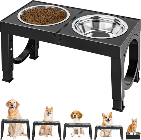 Adjustable Black Dog Bowl Stand