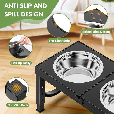 Adjustable Black Dog Bowl Stand