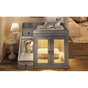 Modern Cat Litter Box Furniture with Light & Storage Drawers