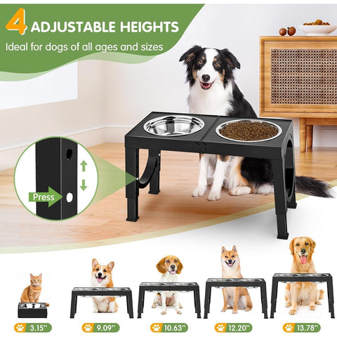 Adjustable Black Dog Bowl Stand
