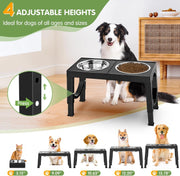 Adjustable Black Dog Bowl Stand